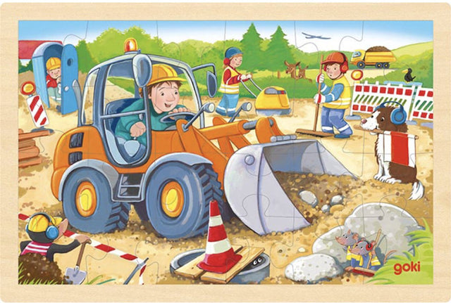 Goki puzzel - wegenwerken - 24 stukjes - 30x20x0,8cm - hout - 3 jaar