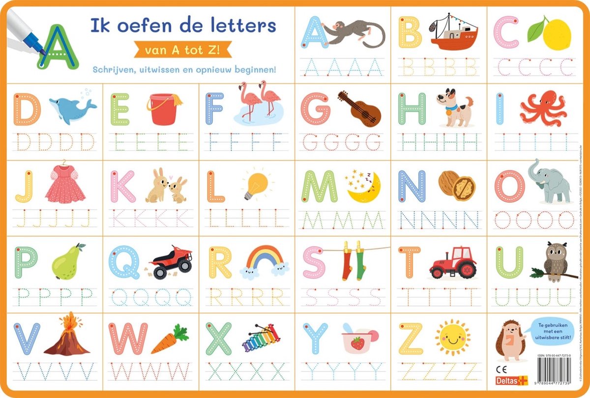 Deltas ik oefen de letters van a tot z - educatieve onderlegger