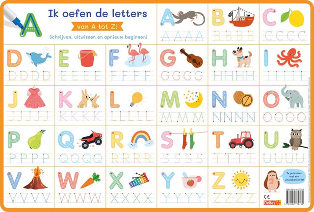 Deltas ik oefen de letters van a tot z - educatieve onderlegger