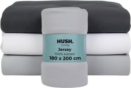 Hush. living hush living - hoeslaken jersey - 100% katoen - 160 grms - kreukvrij en strijkvrij - rekbaar - lekker warm - 180x200+30cm - lichtgrijs