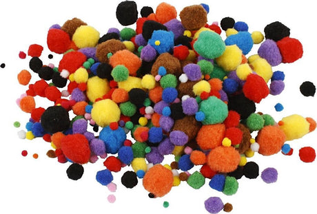 Creativ company creotime pom-poms, d: 5-40 mm, 150 assorti