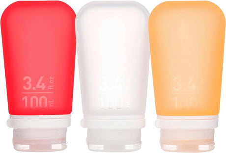 Human gear - gotoob+ 3-pack - reisflesje - flacon- lekvrij - herbruikbaar - large - 100ml - clear red orange l