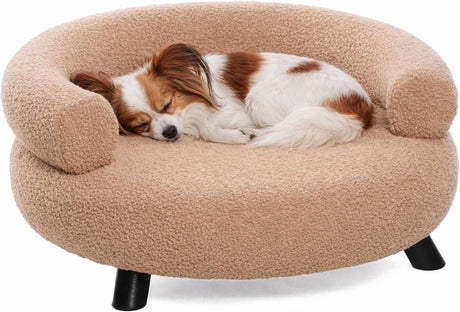 Flamingo hondenbed – sofa hond – sofa kat – dudo rond beige – 62 x 62 x 28 cm – houten pootjes – afwasbaar – ronde hondenbank one size