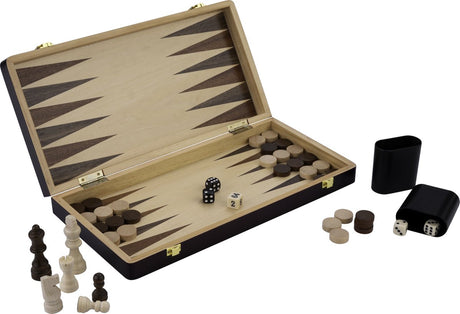 Engelhart schaak backgammon bord opklapbaar – essenhout walnoot – luxe houten spel – met opbergcompartiment – 38,5 x 38,5 cm – reis thuis editie –