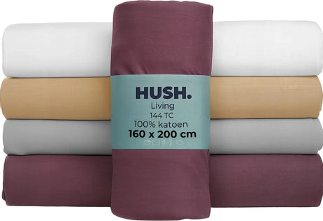 Hush. living hush living - hoeslaken 160x200+30cm - 100% katoen, 144tc, soepel en ademend - elastiek rondom - bordeaux