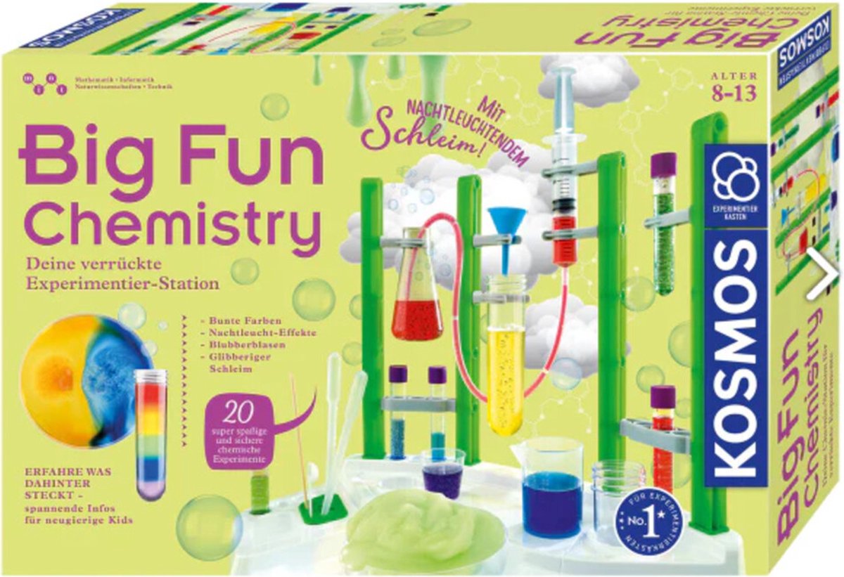 Kosmos big fun chemistry – experimenteerset – 17-delig - 20 experimenten – inclusief glow-in-the-dark slijm - chemielaboratorium