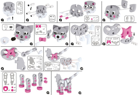 Eddy toys 3d puzzel kat - 62 stukken - foam - stimuleert ruimtelijk inzicht en creativiteit - eenvoudig in elkaar te zetten - geschikt voor kinderen van 6 tot 12 jaar - 27x9x21 cm - grijs roze