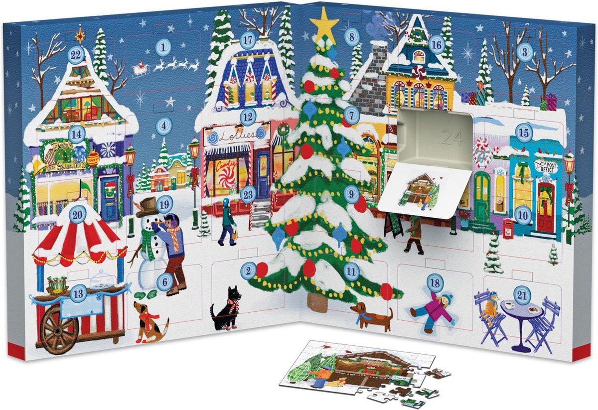 Eurographics - adventskalender, kerstmarkt [advent calendar, christmas town fair] - 24×50 stukjes 12,5×12,5cm (b×h) - adventskalender