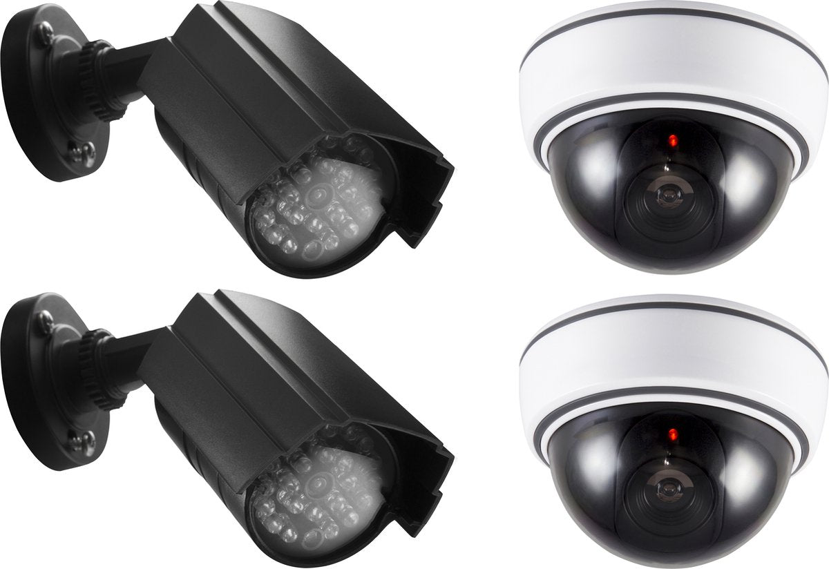 Alecto dc-kit - dummy camera's 4 stuks - diefstal preventie set met binnen- en buitencamera's en stickers