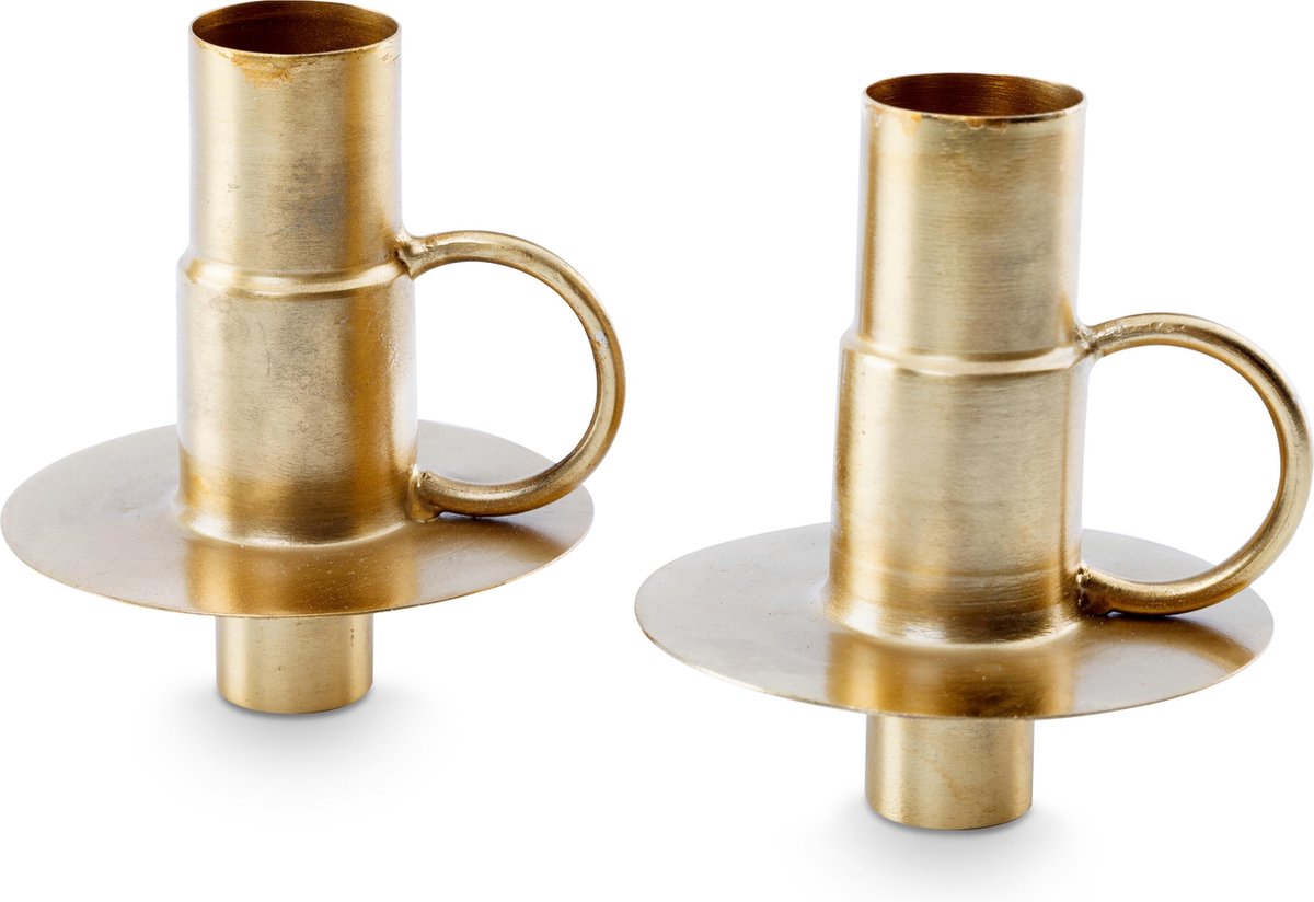 Vtwonen set 2 bottle candle holders metal gold 7x8.5cm
