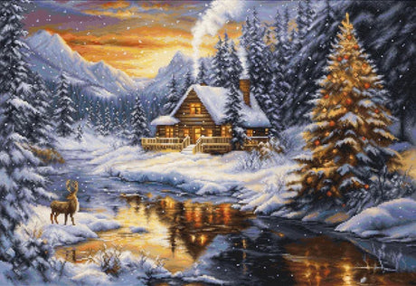 Luca-s borduurpakket - winter evening in the mountains - winteravond in de bergen - b721