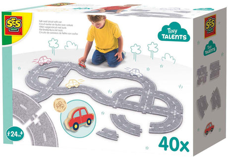 Ses creative tiny talents vilten wegencircuit met houten auto - 40 stuks - vanaf 2 jaar - baby speelgoed - motorische ontwikkeling - schoencadeautjes sinterklaas