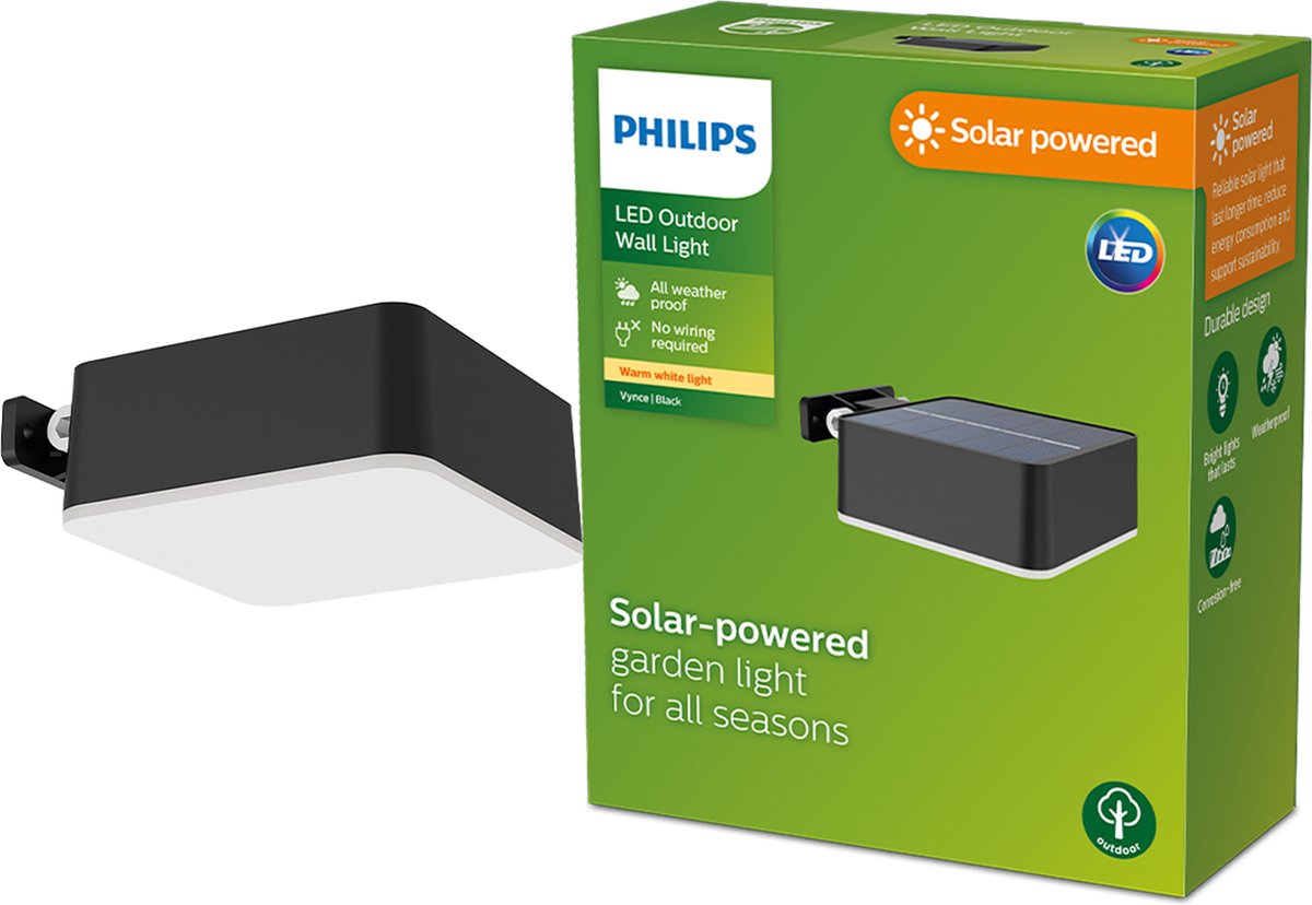 Philips led philips vynce solar wandlamp vierkant - zwart