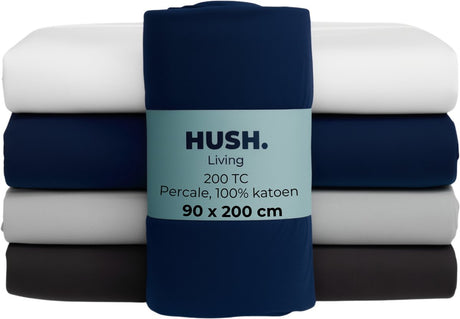 Hush. living hush living - hoeslaken percale - 100% katoen - 200tc - extra fris en koel - sterk en slijtvast - elastiek rondom - 90x200+30cm - navy