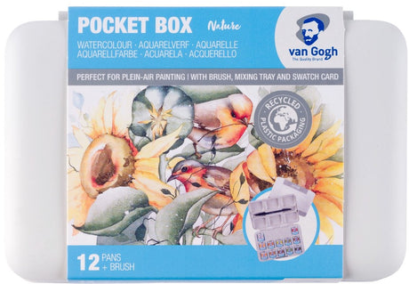 Van gogh aquarelverf pocket box natuurtinten met 12 kleuren in halve napjes