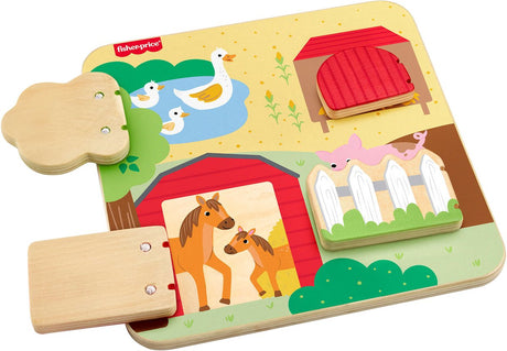 Fisher-price wood houten boerderijdieren - activiteitenbord