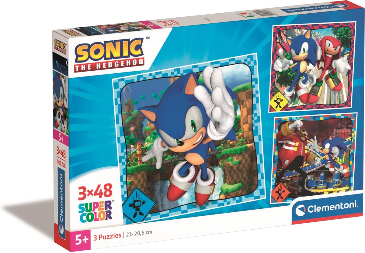 Clementoni - puzzel - 3x48 stukjes - sonic the hedgehog - puzzel voor kinderen - vanaf 5 jaar