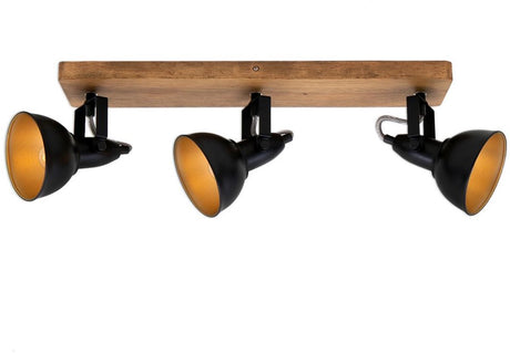 Briloner barnim - opbouwspot - plafondlamp met spots - houten plafondspots - hout en metaal - zwar en goud