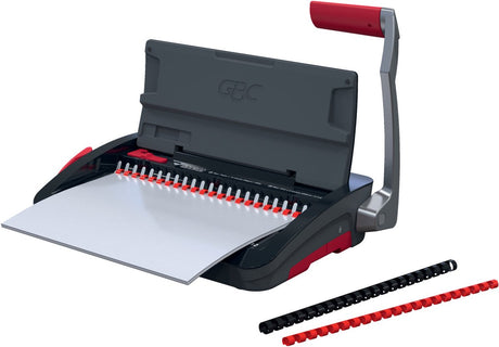 Gbc combbind® cb12 handmatige inbindmachine - plastic bindruggen - 165 vel - zwart rood