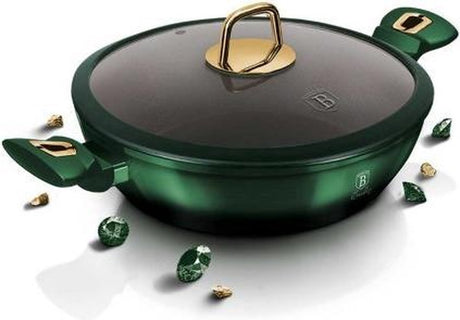 Berlingerhaus berlinger haus 6060 - lage braadpan met titanium coating - 28 cm - met deksel - emerald collection