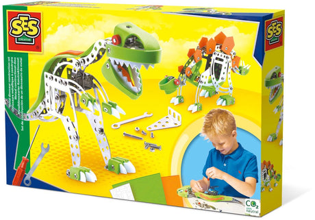Ses creative ses - metaal constructieset dino - met 3 kleuren foam onderdelen - inclusief boutjes, moertjes, moersleutel en schroevendraaier - knutselen jongens - dinosaurus speelgoed