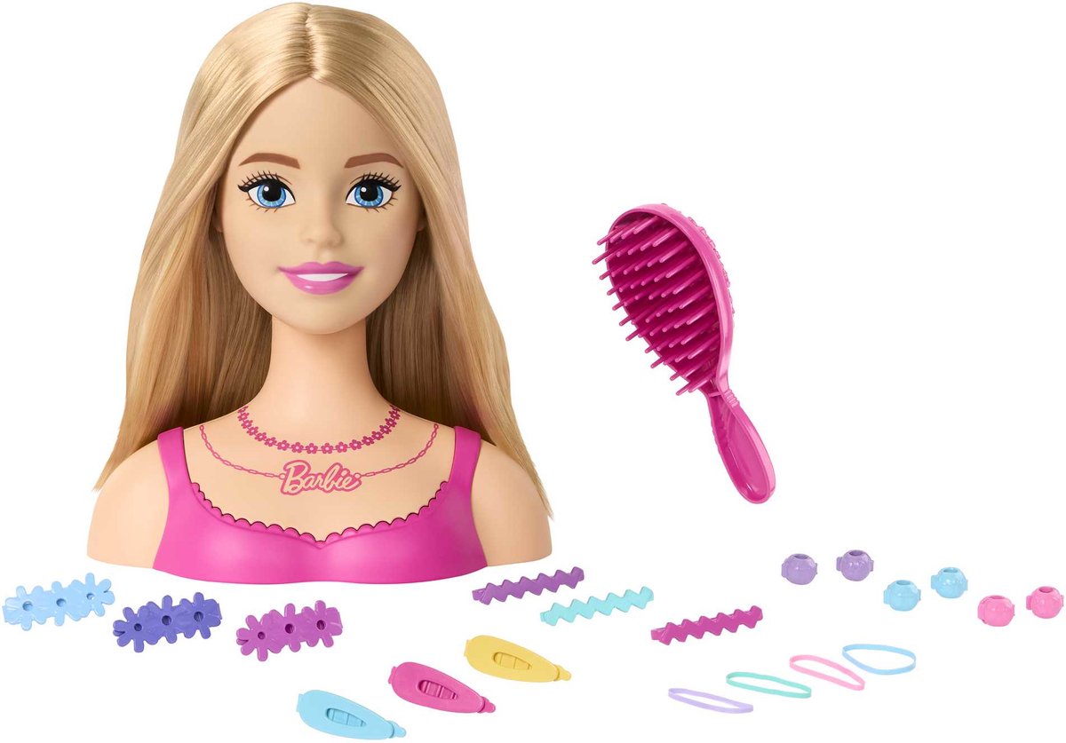 Barbie kapkop met 21 accessoires - blond haar - 5565142 - haarstyling - stylinghoofd - mattel