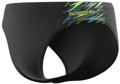 Speedo medley logo 7cm brief heren - zwemslip heren met 7 cm pijp - strakke zwembroek heren met vormvaste pasvorm - sportzwembroek heren met voering - zwart groen - s