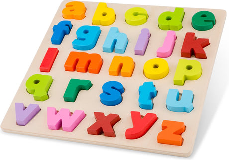 Woet new classic toys® houten alfabet puzzel - abc kleine lletters a t m z - kleurrijke educatieve legpuzzel - alfabet leren - peuterspeelgoed - vanaf 24 maanden