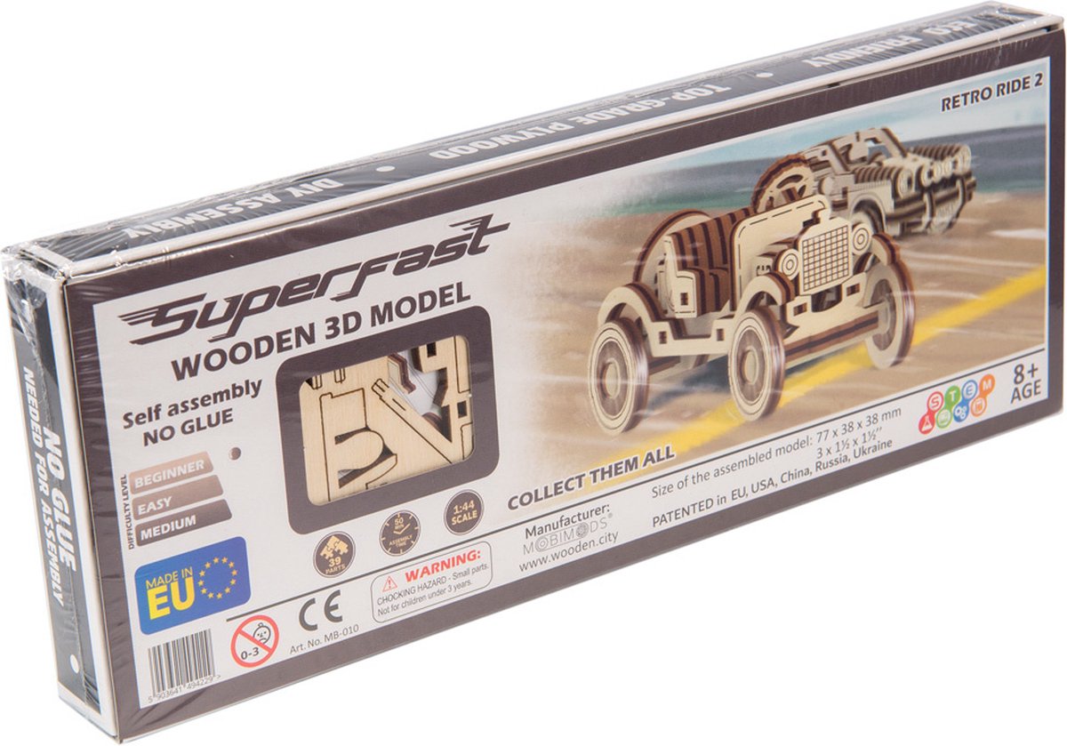 Wooden city modelbouwset oldtimer superfast 7,7 cm hout naturel
