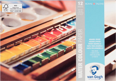 Van gogh blok met aquarelverfpapier 12 vellen 300 g formaat 10,5 x 15 cm