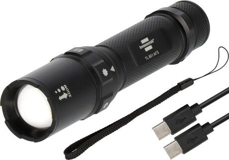 Brennenstuhl oplaadbare led-zaklamp tl 801 afs ip44 (800lm, 230m lichtbereik, focusseerbaar, max. 42u, 6 standen incl. sos stroboscoop, ip44-lampen voor buiten incl. usb c-oplaadkabel)