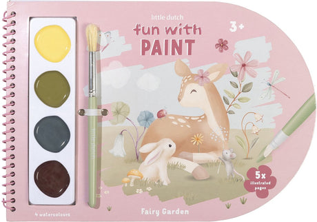 Little dutch verfboek fairy garden - knutselboek tekenen en schilderen, incl kwast en 4 kleuren verf - peuter kleuter - vakantieboek - speelgoed 3 jaar