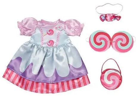 Baby born poppenoutfit kleurrijk snoepjurk 43cm poppenkleding. m