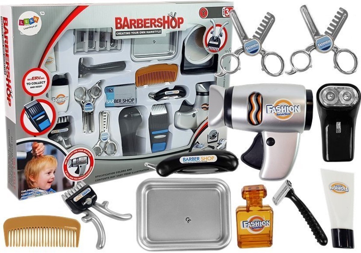 Lean toys barbershop speelgoed kapper set met föhn, tondeuse en accessoires - voor jongens en meisjes - speelgoed kapperset - vanaf 3 jaar