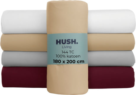 Hush. living hush living - hoeslaken - 100% katoen - 144tc - soepel en ademend - elastiek rondom - 180x200+30cm - zand