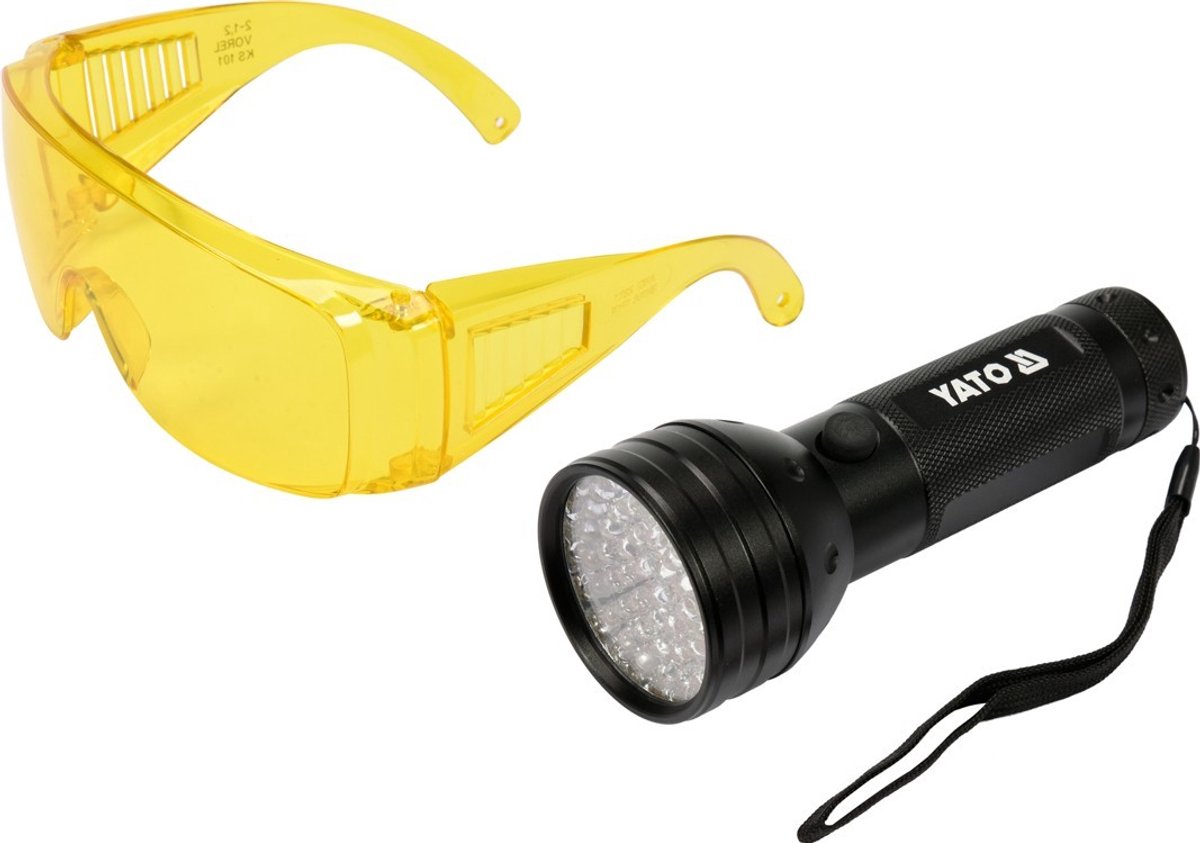 Yato professionele uv-lekdetectieset - 51 led - 395 nm - inclusief uv-beschermbril - krachtige inspectielamp