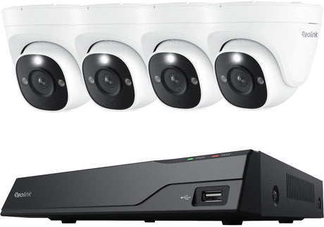 Reolink 4k uhd poe-beveiligingscamerasysteem nvs8-8md4 - 8ch nvr met ingebouwde 2 tb hdd - 4 stuks 4k 8mp poe bedrade koepelcamera's met persoons- en voertuigdetectie - 30 m haarscherp nachtzicht - 24 7 opname