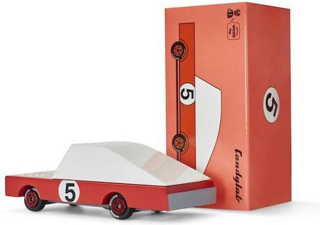Candylab toys candycar world: racer red #5 (f195) 8,9x4,1x3cm, wooden diecast, magnetic, in giftbox, 3+