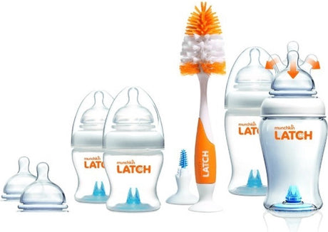 Munchkin latch 12-delige babyfles starterset - 2x 120ml babyflessen - 2x 240ml babyflessen - 2x schoonmaakborstels - voor pasgeborene - bpa-vrij