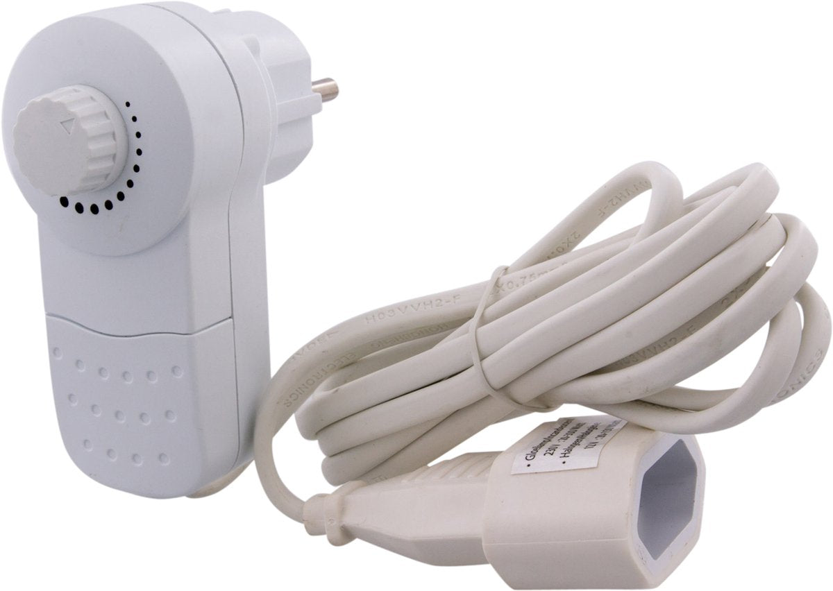 Exin stekkerdimmer - euro - dimt 20-300 watt - 2 meter snoer - 2 x 0.75 mm2 vinylkabel - wit