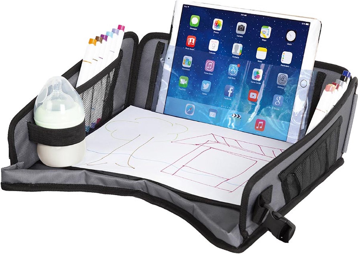 Yrda love to move yrda travel tray - reistafel voor kinderen - opvouwbaar - tablet houder - bekerhouder - 20,5 cm x 34 x 39 cm