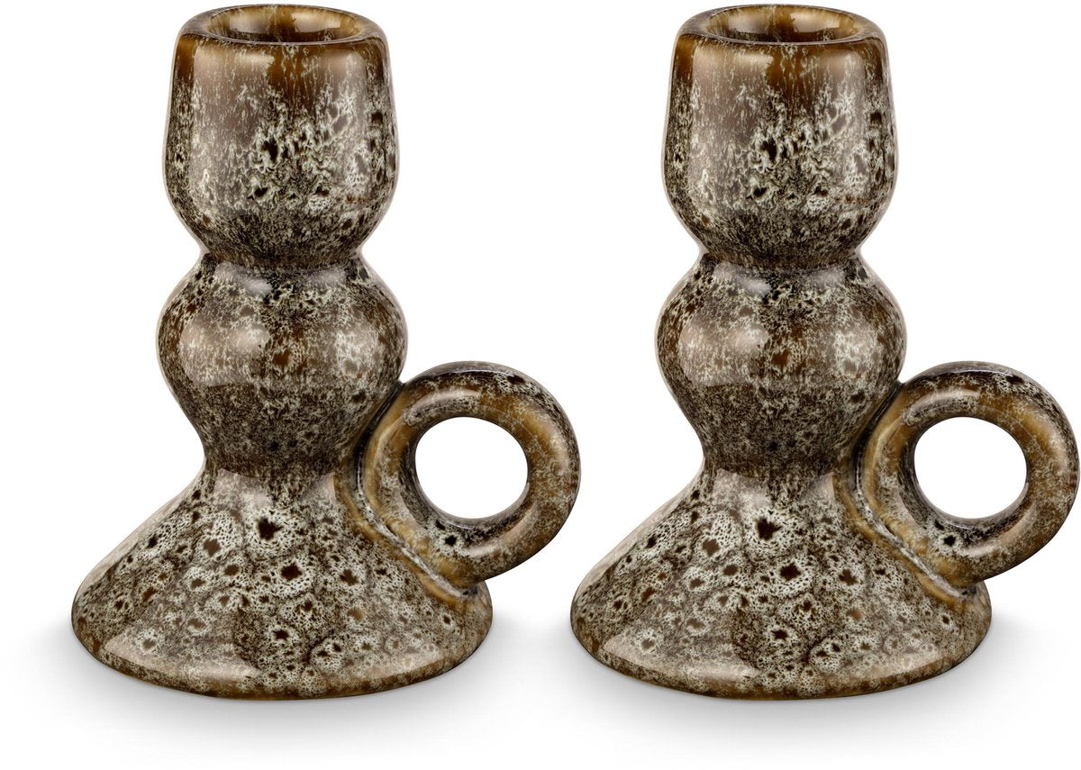 Vtwonen - set van 2 - kandelaren - keramiek - groen - 9x7x10.5cm