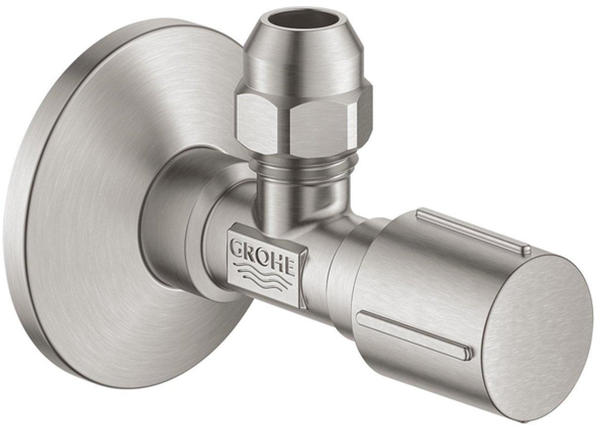 Grohe hoekstopkraan - knel - 1 2x3 8 inch - met metalen greep - supersteel (rvs)