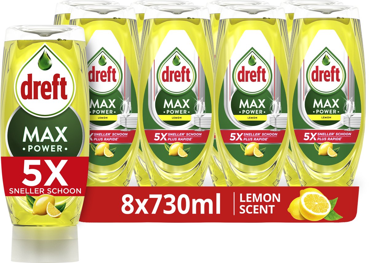 Dreft maxpower lemon vloeibaar afwasmiddel - 8 x 730 ml