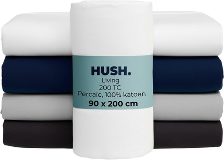 Hush. living hush living - hoeslaken percale - 100% katoen - 200tc - extra fris en koel - sterk en slijtvast - elastiek rondom - 90x200+30cm - wit