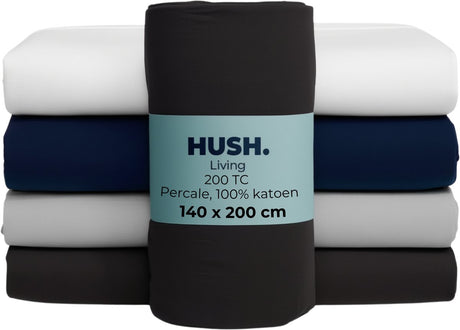 Hush. living hush living - hoeslaken percale - 100% katoen - 200tc - extra fris en koel - sterk en slijtvast - elastiek rondom - 140x200+30cm - antraciet