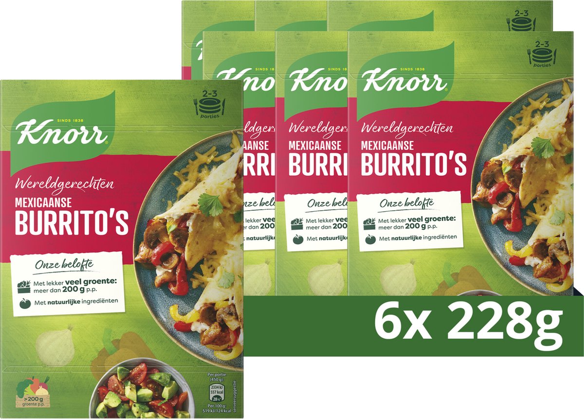 Knorr wereldgerechten mexicaanse burrito's maaltijdpakket - 6 x 228 g - voordeelverpakking