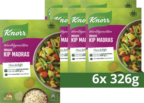 Knorr wereldgerechten maaltijdpakket - indiase kip madras - snel, makkelijk en met lekker veel groente - 6 x 326 g