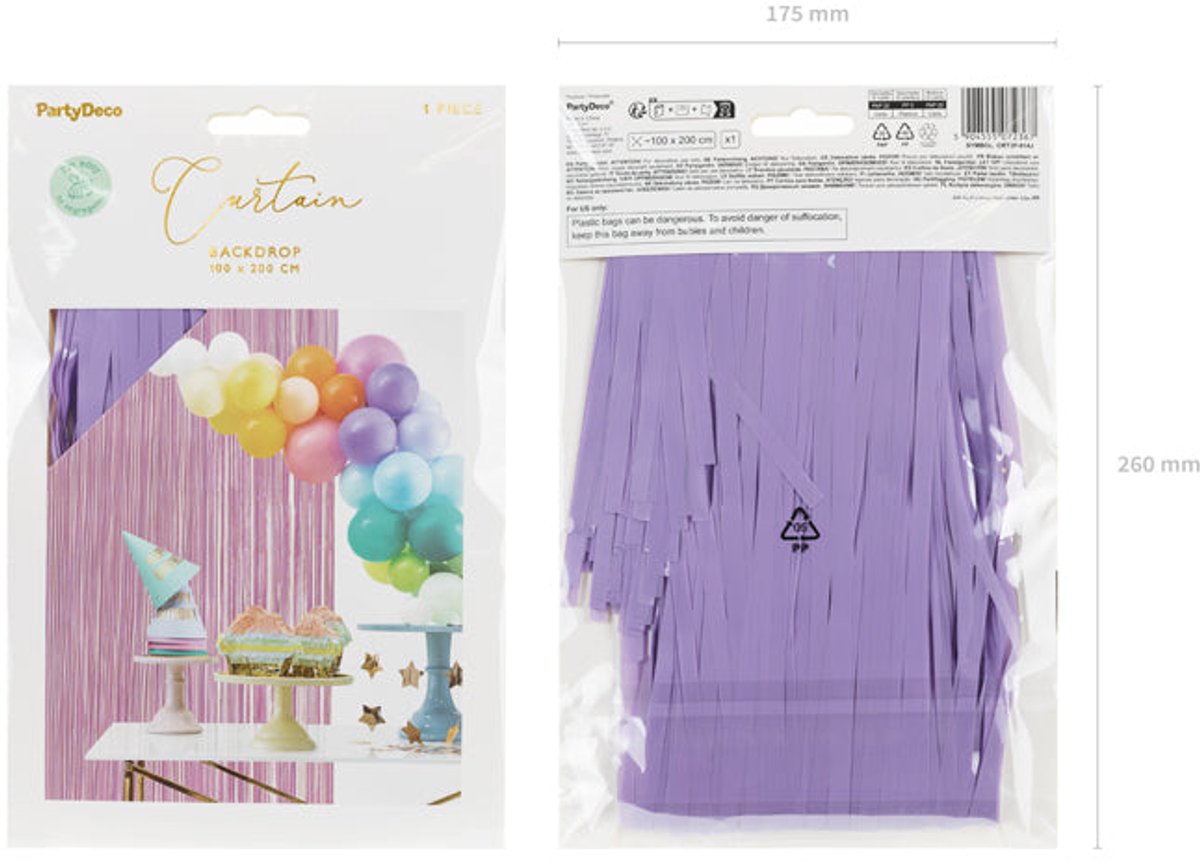 Partydeco feestgordijn pastel paars - violet - 100 x 200 cm