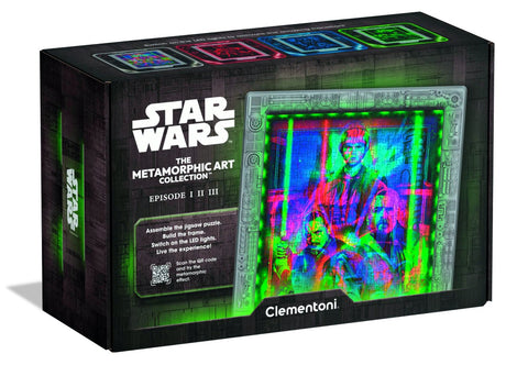 Clementoni star wars metamorphic art puzzel - episode i-ii-iii - puzzel 520 stukjes met led lijst